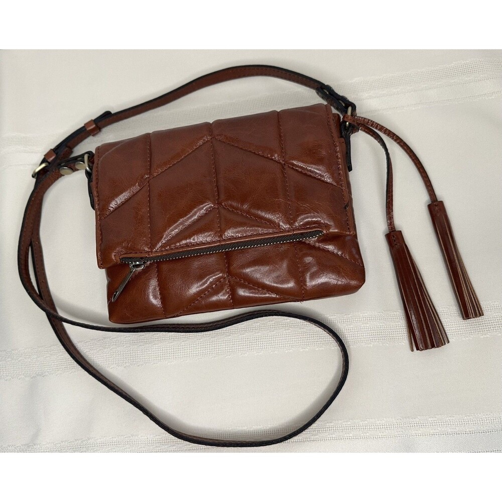Patricia Nash Corfu Quilted Leather Crossbody Bag Purse Cognac Brown Oil-Waxed
